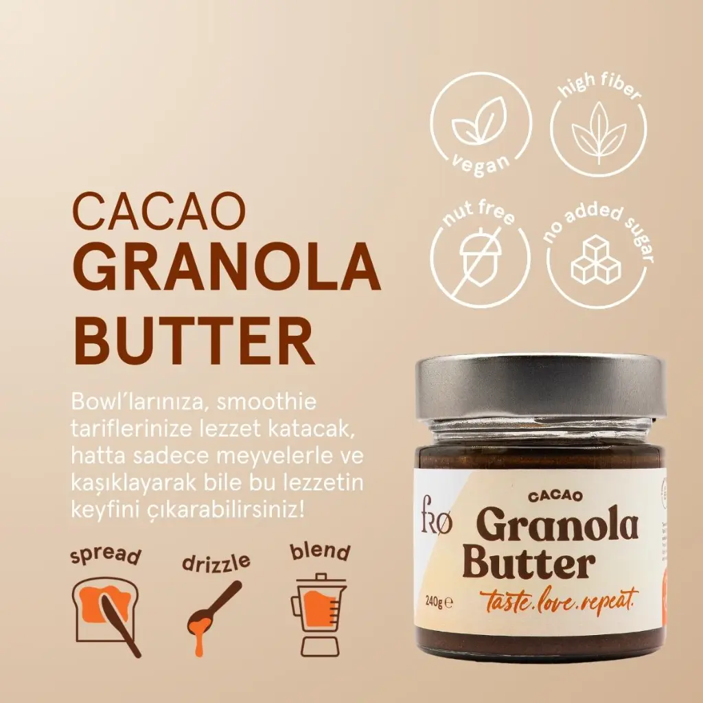 Granola Butter Cacao Glutensiz Şekersiz Vegan Sürülebilir Kahvaltılık Ara Öğün 2.webp