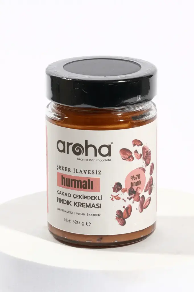 AROHA DATE & COCOA NİB HAZELNUT SPREAD (73% HAZELNUTS) – NO ADDED SUGAR – 320 G