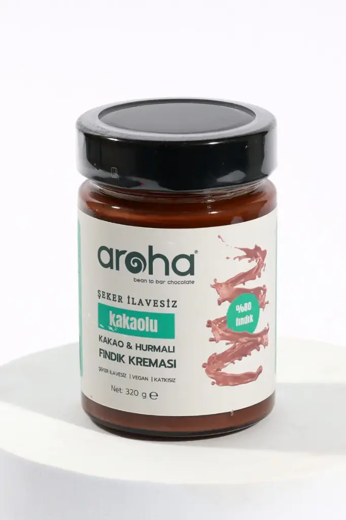 AROHA KAKAOLU & HURMALI FINDIK KREMASI %80 FINDIK - ŞEKER İLAVESİZ - 320 G