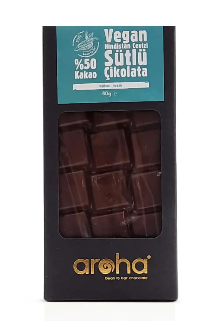 AROHA %50 KAKAO VEGAN HİNDİSTAN CEVİZİ SÜTLÜ ÇİKOLATA 80 G