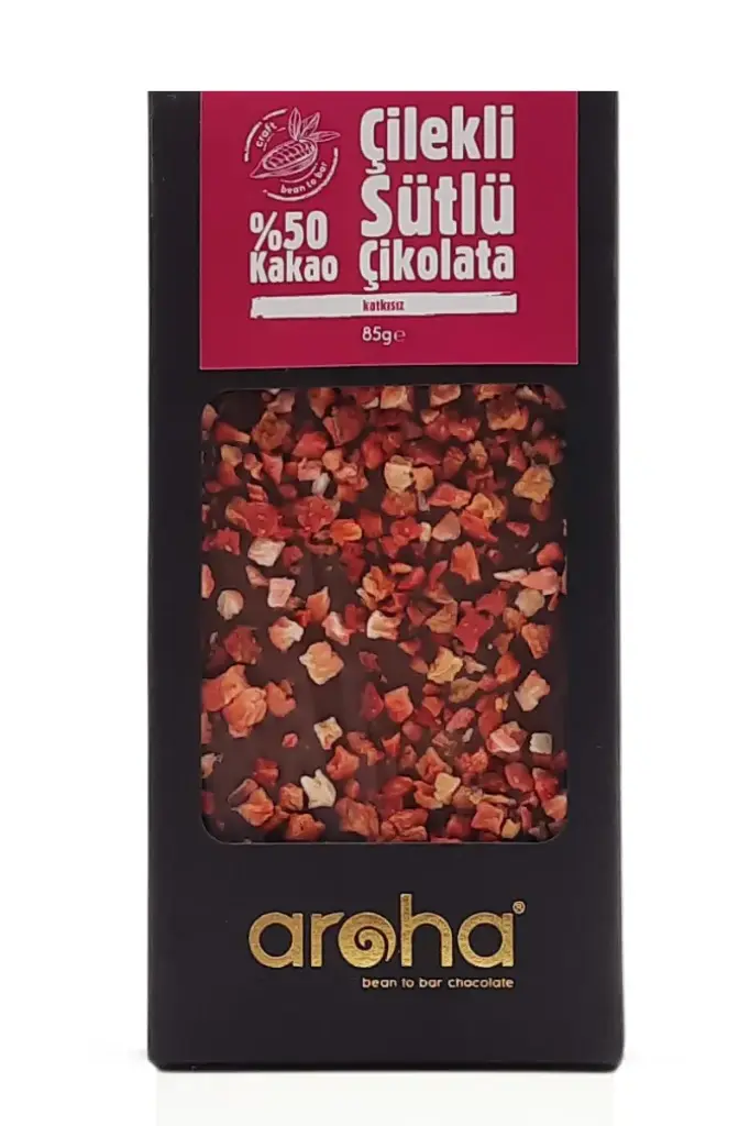 AROHA % 50 KAKAO ÇİLEKLİ SÜTLÜ ÇİKOLATA 85 G