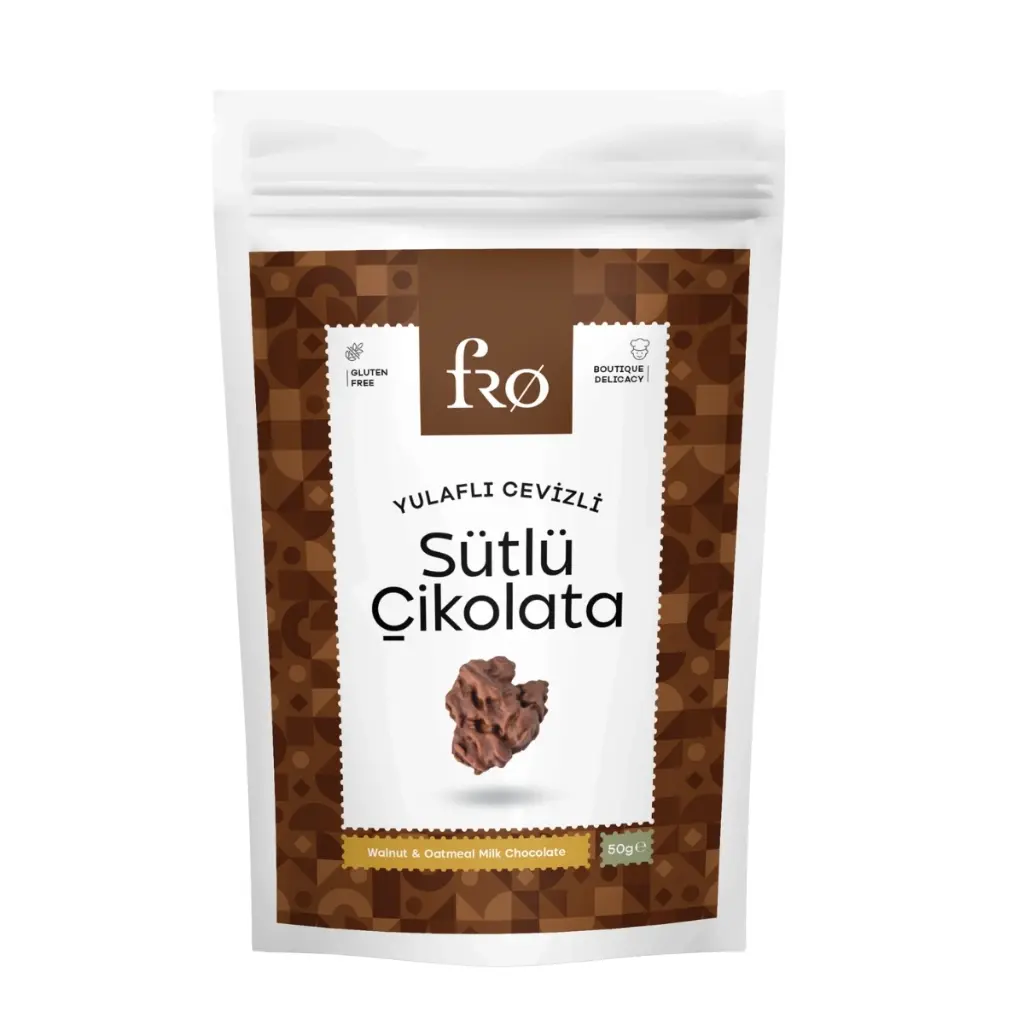 FRO YULAFLI CEVİZLİ SÜTLÜ ÇİKOLATA GLUTENSİZ SAĞLIKLI ATIŞTIRMALIK 50GR