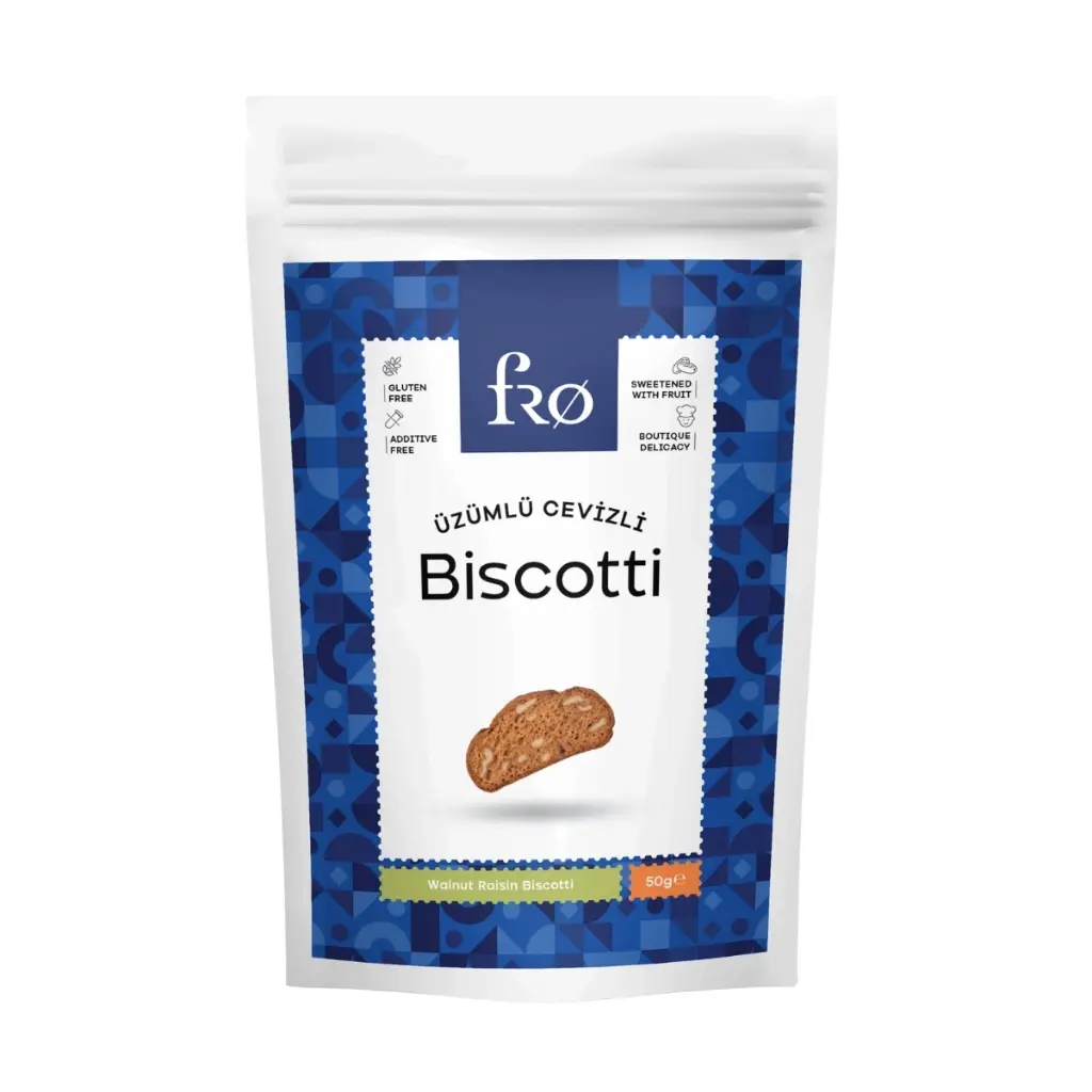 FRO ÜZÜMLÜ CEVİZLİ BİSCOTTİ KURABİYE SAĞLIKLI ATIŞTIRMALIK LİF KAYNAĞI 50GR
