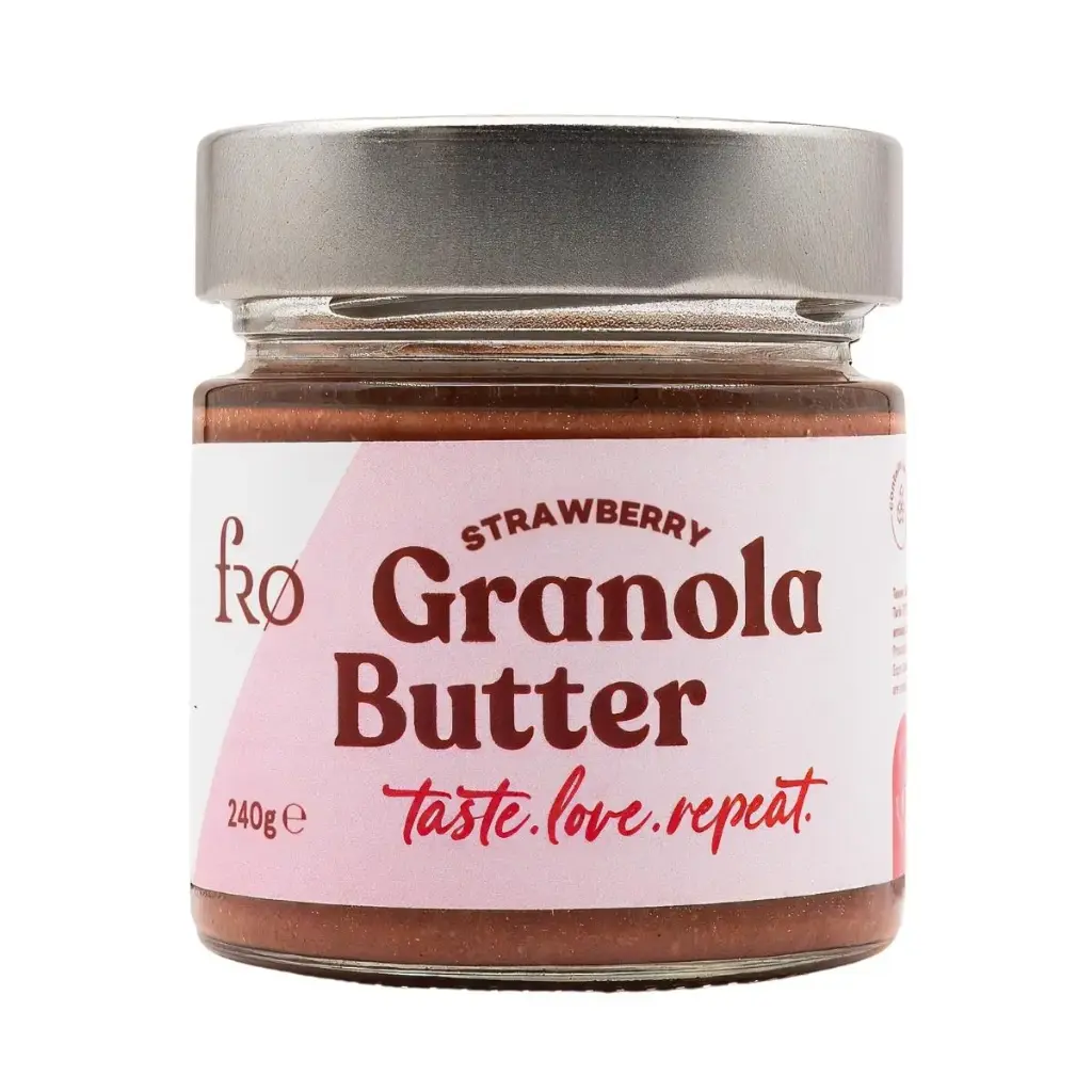 FRO GRANOLA BUTTER ÇİLEK GLUTENSİZ ŞEKERSİZ VEGAN SÜRÜLEBİLİR KAHVALTILIK ARA ÖĞÜN 240GR