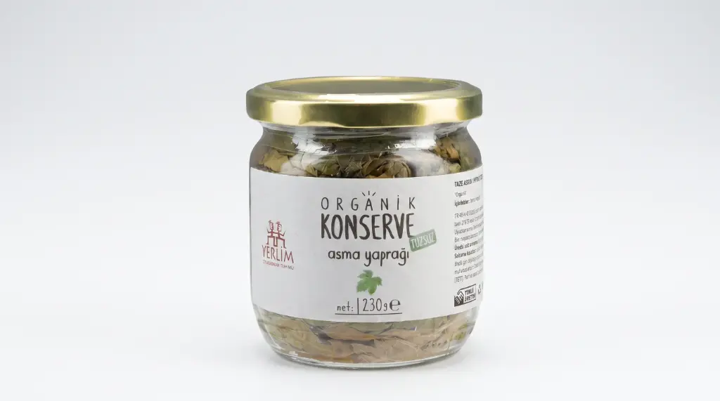 Organik Konserve Asma Yaprağı (Tuzsuz)  230 Gr. - Yerlim
