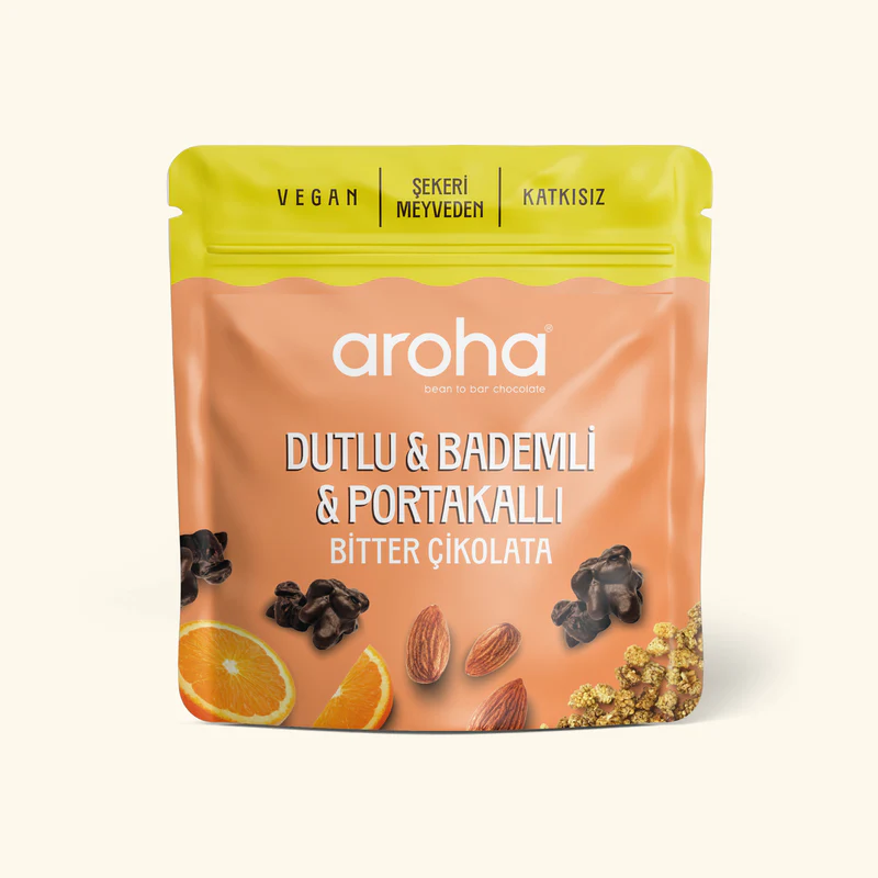 AROHA DARK CHOCOLATE WİTH MULBERRİES, ALMONDS & ORANGE