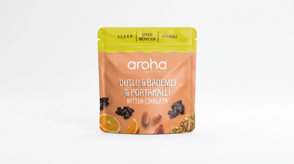 Dut Badem Portakallı Bitter Çikolata (Vegan/Şekeri Meyveden) 50 gr. - Aroha